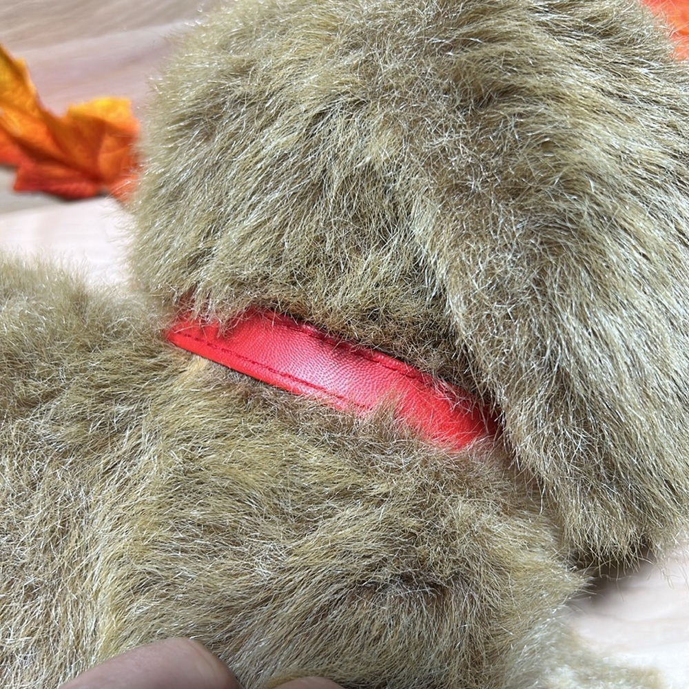 VINTAGE 24K POLAR PUFF DOG BROWN STUFFED ANIMAL PLUSH 14" with red collar 1993 - Picture 5 of 7